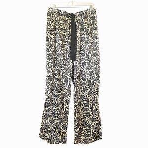 Soft Moments Satin Floral Gothic Pajama Pants Womens 14/16 Black Off White Print